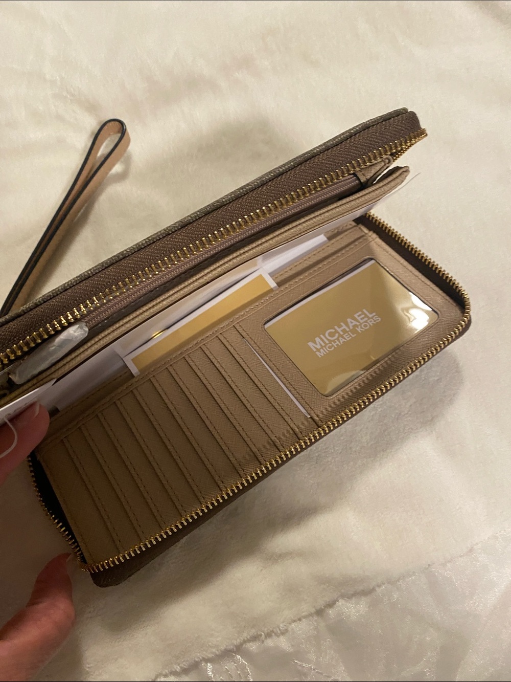Michael Kors Brown Logo Zip-Around Wristlet with Pale Beige Strap - Picture 6 of 6